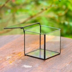 Handmade Cube Mini 4 Inches Close Geometric Glass Tin Terrarium, Greenhouse Planter For Moss, Christmas Gift, Terrarium Only -Ncyp Garden Store IMG 6950 1 1 1