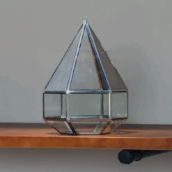 NCYP Hanging Six-surface Diamond Glass Geometric Terrarium, Stainless Steel, Silver, With Mesh For Insect Pet
