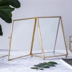 5x7" Brass Gold Tabletop Vintage Frame Geometric Ornament Plant Specimen Clip Modern Decor Card Holder 2-Folded Reception Engagement -Ncyp Garden Store il fullxfull.2219051694 n4ki