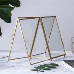 5x7" Brass Gold Tabletop Vintage Frame Geometric Ornament Plant Specimen Clip Modern Decor Card Holder 2-Folded Reception Engagement -Ncyp Garden Store il fullxfull.2219051708 pl7y