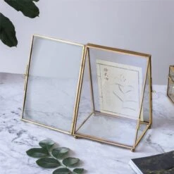 5x7" Brass Gold Tabletop Vintage Frame Geometric Ornament Plant Specimen Clip Modern Decor Card Holder 2-Folded Reception Engagement -Ncyp Garden Store il fullxfull.2219051738 jkj3