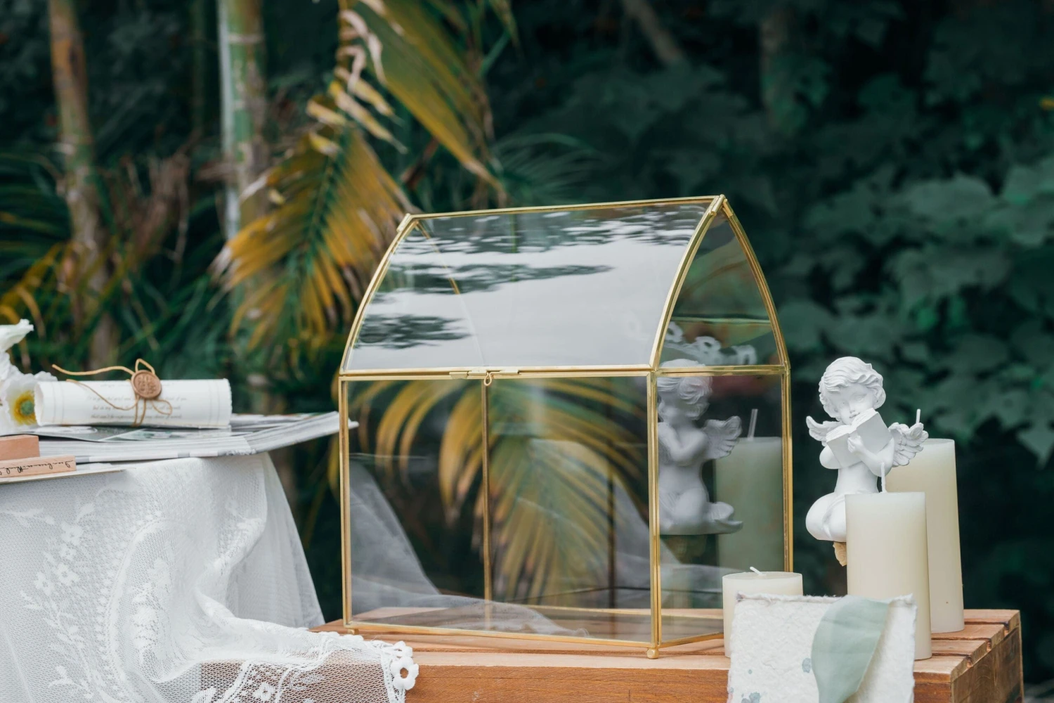 House Shape Arched Top Vintage Glass Card Box Terrarium, Handmade Brass For Wedding Receiption Wishwell Keepsake 5 House Shape Arched Top Vintage Glass Card Box Terrarium, Handmade Brass For Wedding Receiption Wishwell Keepsake - Image 3