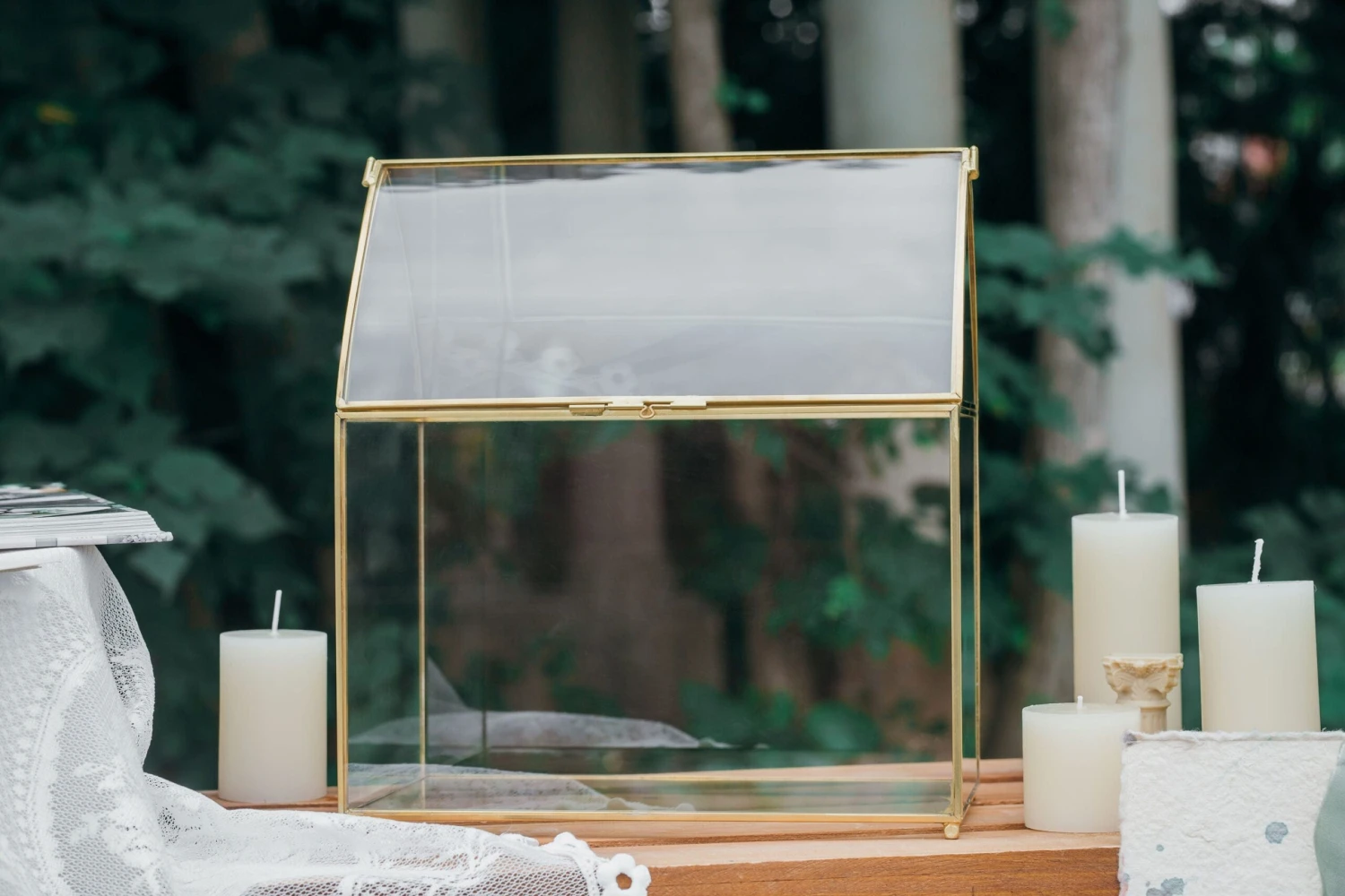 House Shape Arched Top Vintage Glass Card Box Terrarium, Handmade Brass For Wedding Receiption Wishwell Keepsake 4 House Shape Arched Top Vintage Glass Card Box Terrarium, Handmade Brass For Wedding Receiption Wishwell Keepsake - Image 2