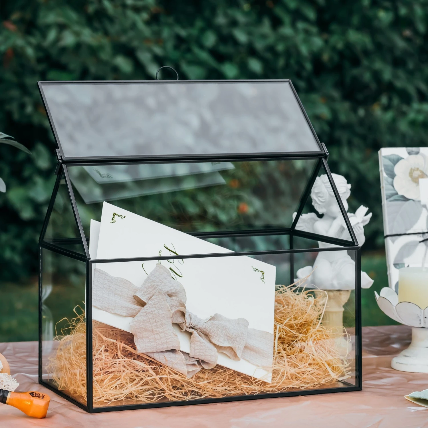 Geometric Glass Card Box Terrarium, Black, Handmade, House Shape,for Wedding Receiption, Wishwell, Keepsake Centerpiece 4 Geometric Glass Card Box Terrarium, Black, Handmade, House Shape,for Wedding Receiption, Wishwell, Keepsake Centerpiece - Image 2