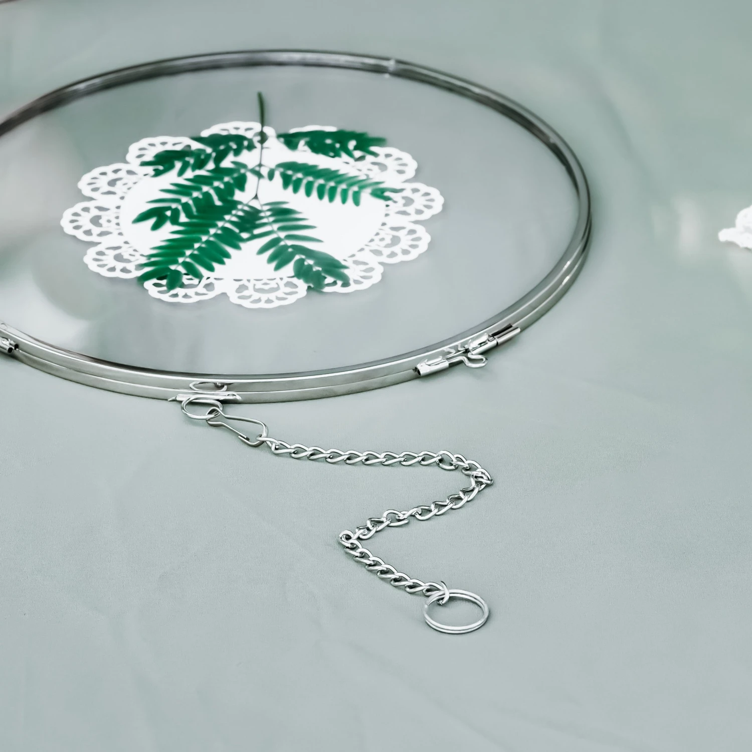 Round 7” Silver Herbarium Double Glass Frame, For Pressed Flowers, Leaves, Displaying Crochet 6 Round 7” Silver Herbarium Double Glass Frame, For Pressed Flowers, Leaves, Displaying Crochet - Image 4