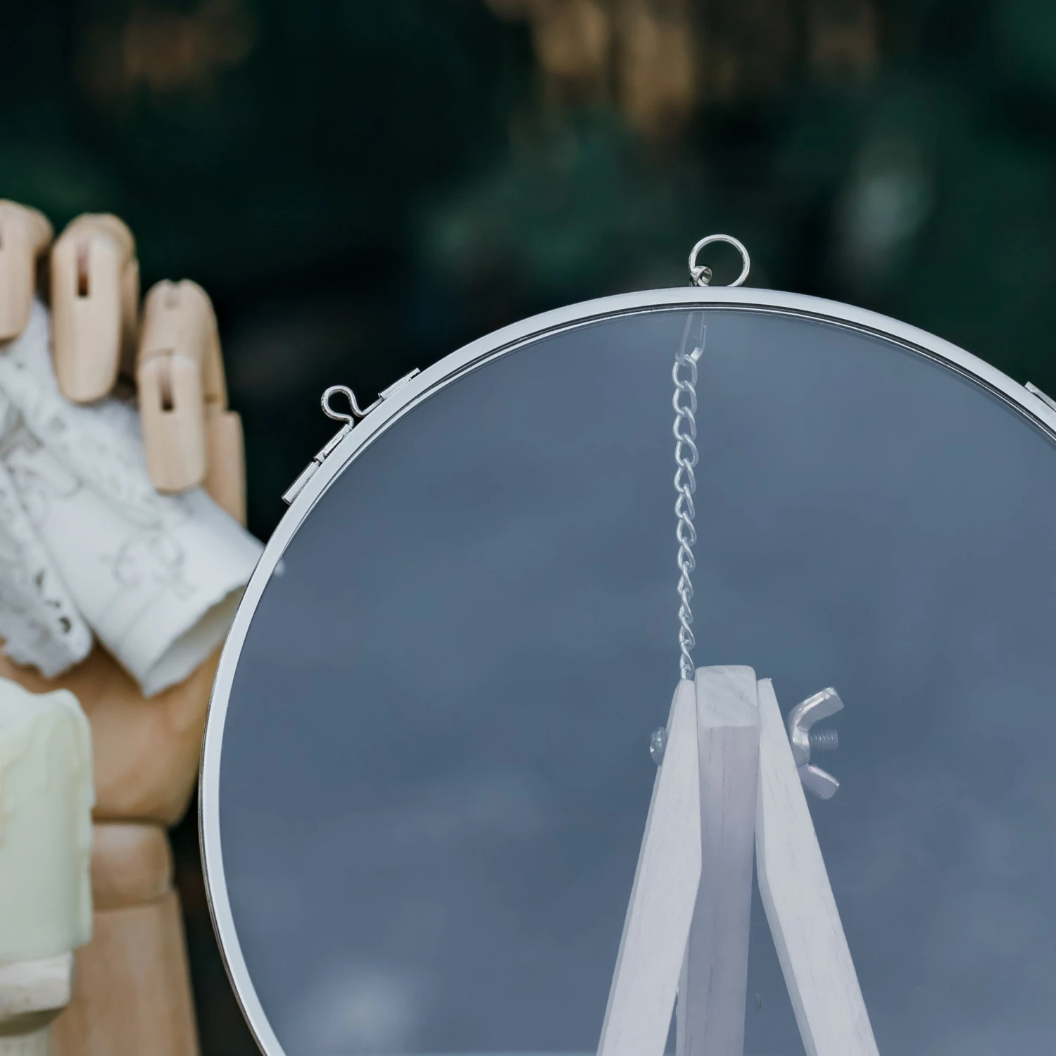 Round 7” Silver Herbarium Double Glass Frame, For Pressed Flowers, Leaves, Displaying Crochet 7 Round 7” Silver Herbarium Double Glass Frame, For Pressed Flowers, Leaves, Displaying Crochet - Image 5