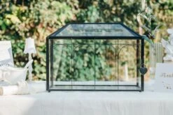 Vintage Black Large Geometric Glass Card Box Terrarium With Slot, Heart Lock, Foot, Handmade Brass For Wedding Reception Wishwell Keepsake -Ncyp Garden Store il fullxfull.4647089871 qvit