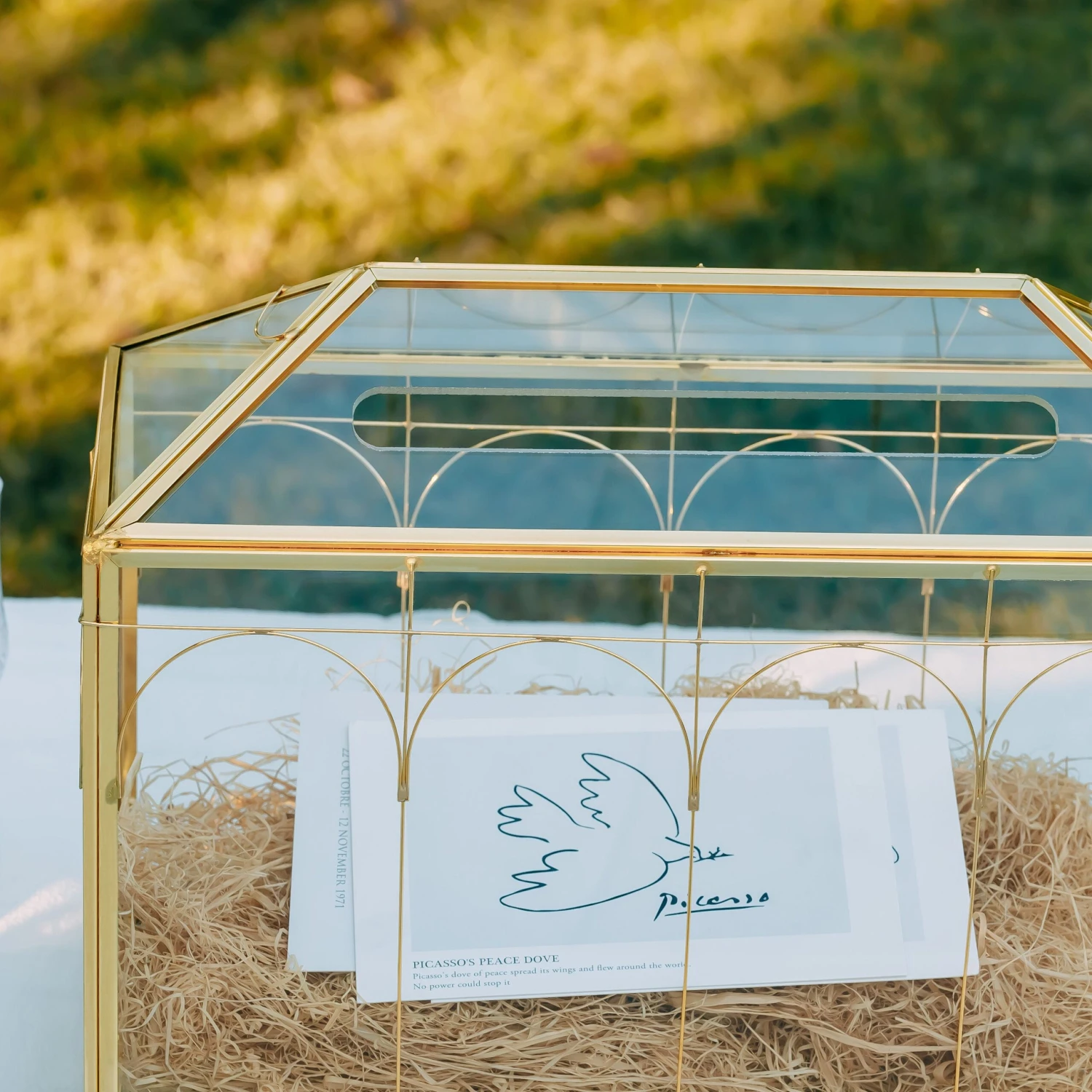 Vintage Gold Large Geometric Glass Card Box Terrarium With Slot, Heart Lock, Foot, Handmade Brass For Wedding Reception Wishwell Keepsake 8 Vintage Gold Large Geometric Glass Card Box Terrarium With Slot, Heart Lock, Foot, Handmade Brass For Wedding Reception Wishwell Keepsake - Image 6