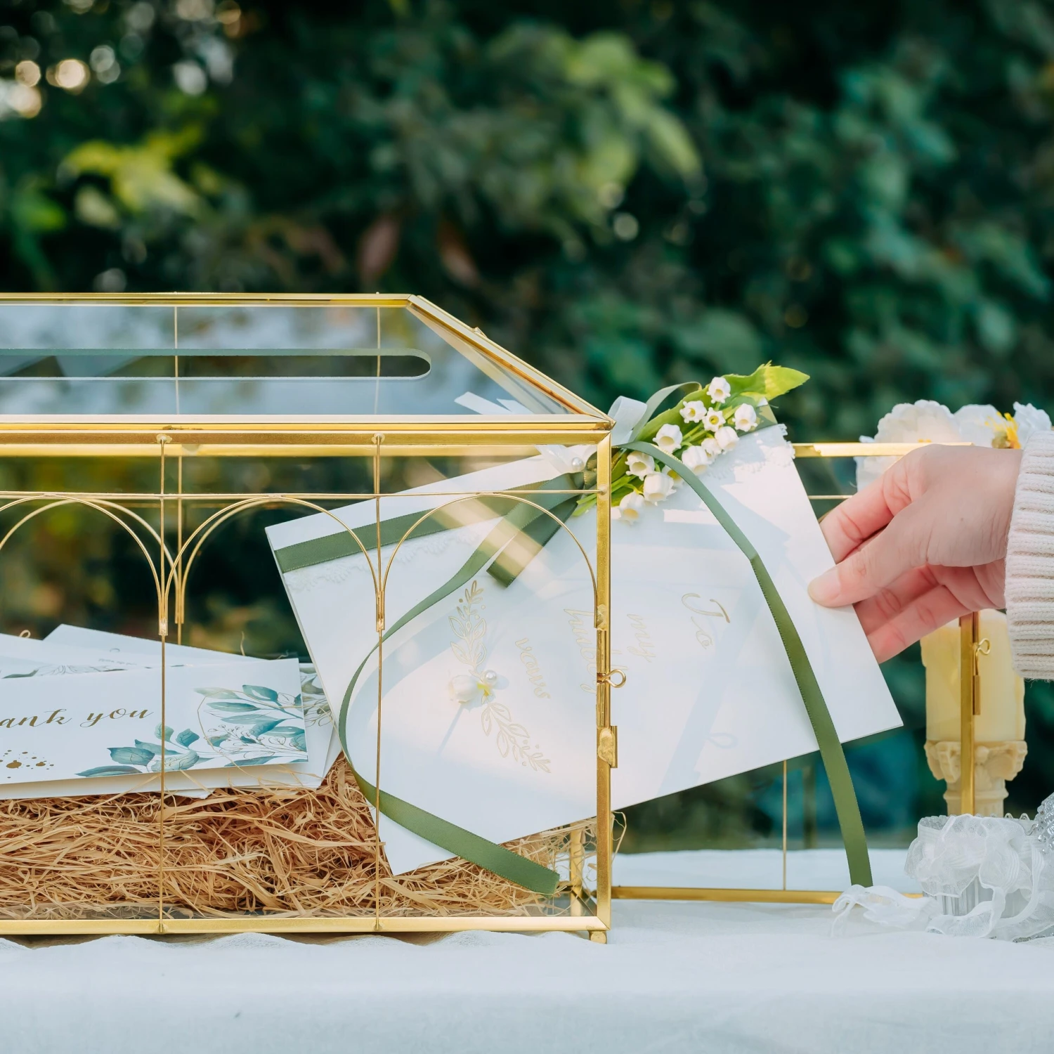 Vintage Gold Large Geometric Glass Card Box Terrarium With Slot, Heart Lock, Foot, Handmade Brass For Wedding Reception Wishwell Keepsake 11 Vintage Gold Large Geometric Glass Card Box Terrarium With Slot, Heart Lock, Foot, Handmade Brass For Wedding Reception Wishwell Keepsake - Image 9