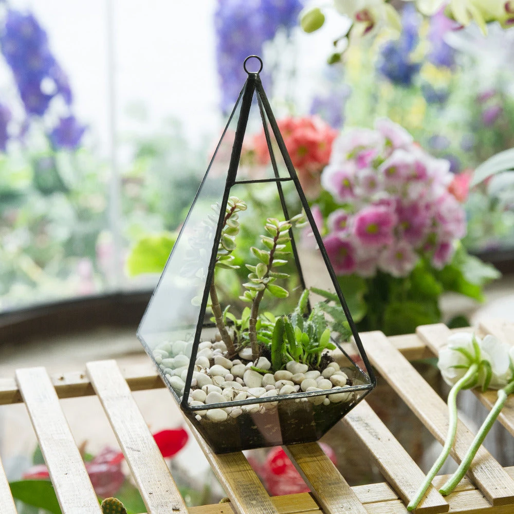 Handmade Glass Geometric Terrarium Indoor Outdoor Planter Landscape Wall Pyramid For Succulents 7 Handmade Glass Geometric Terrarium Indoor Outdoor Planter Landscape Wall Pyramid For Succulents - Image 5