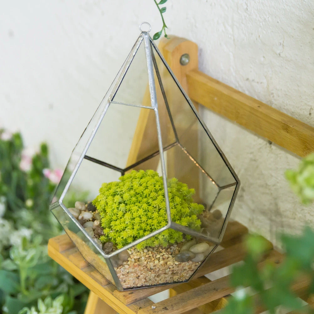 Handmade Silver Hanging Teardrop Shape Geometric Glass Terrarium For Succulent Moss Fern 12 Handmade Silver Hanging Teardrop Shape Geometric Glass Terrarium For Succulent Moss Fern - Image 10