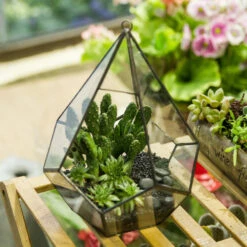Handmade Black Hanging Teardrop Shape Glass Geometric Terrarium For Succulents Cacti -Ncyp Garden Store product image 480627806