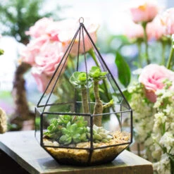 Handmade Hanging Six-surface Diamond Glass Geometric Terrarium With 3 Spaced Opening For Succulents -Ncyp Garden Store product image 482680865