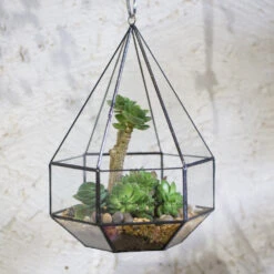 Handmade Hanging Six-surface Diamond Glass Geometric Terrarium With 3 Spaced Opening For Succulents -Ncyp Garden Store product image 482680885