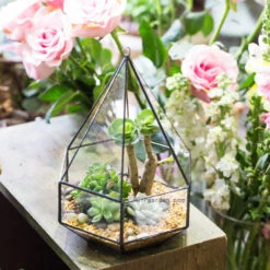 Handmade Hanging Six-surface Diamond Glass Geometric Terrarium With 3 Spaced Opening For Succulents -Ncyp Garden Store product image 482680888