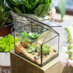 Handmade Black House Shape Glass Geometric Terrarium Wth Lid For Succulent Fern Moss Airplants -Ncyp Garden Store product image 564595370