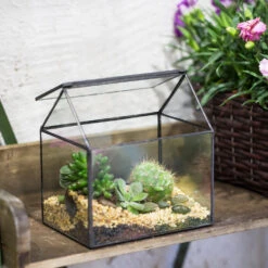 Handmade Black House Shape Glass Geometric Terrarium Wth Lid For Succulent Fern Moss Airplants -Ncyp Garden Store product image 564595371
