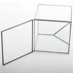 Handmade 10cm / 15cm Inclined Cube Glass Black Geometric Terrarium With Door For Succulent Moss -Ncyp Garden Store product image 575619548