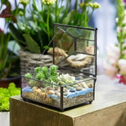 Handmade Small Jewelry Box Geometric Glass Terrarium With Cover For Airplants Succulents Moss Ring -Ncyp Garden Store product image 587489754