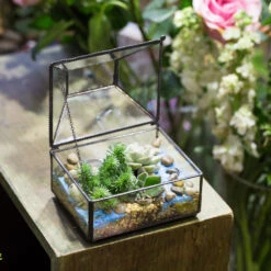 Handmade Small Jewelry Box Geometric Glass Terrarium With Cover For Airplants Succulents Moss Ring -Ncyp Garden Store product image 587489755