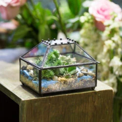 Handmade Small Jewelry Box Geometric Glass Terrarium With Cover For Airplants Succulents Moss Ring -Ncyp Garden Store product image 587489756