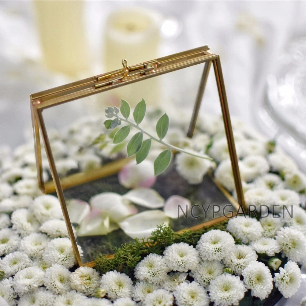 Handmade 2 Sided Standing Copper Brass Glass Rectangular Photo Frame For Wedding 4 Handmade 2 Sided Standing Copper Brass Glass Rectangular Photo Frame For Wedding - Image 2