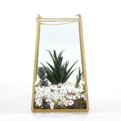Handmade Copper Gold Echelon Geometric Glass Terrarium Hanging Wall Holder Lantern With Handle -Ncyp Garden Store product image 991625911