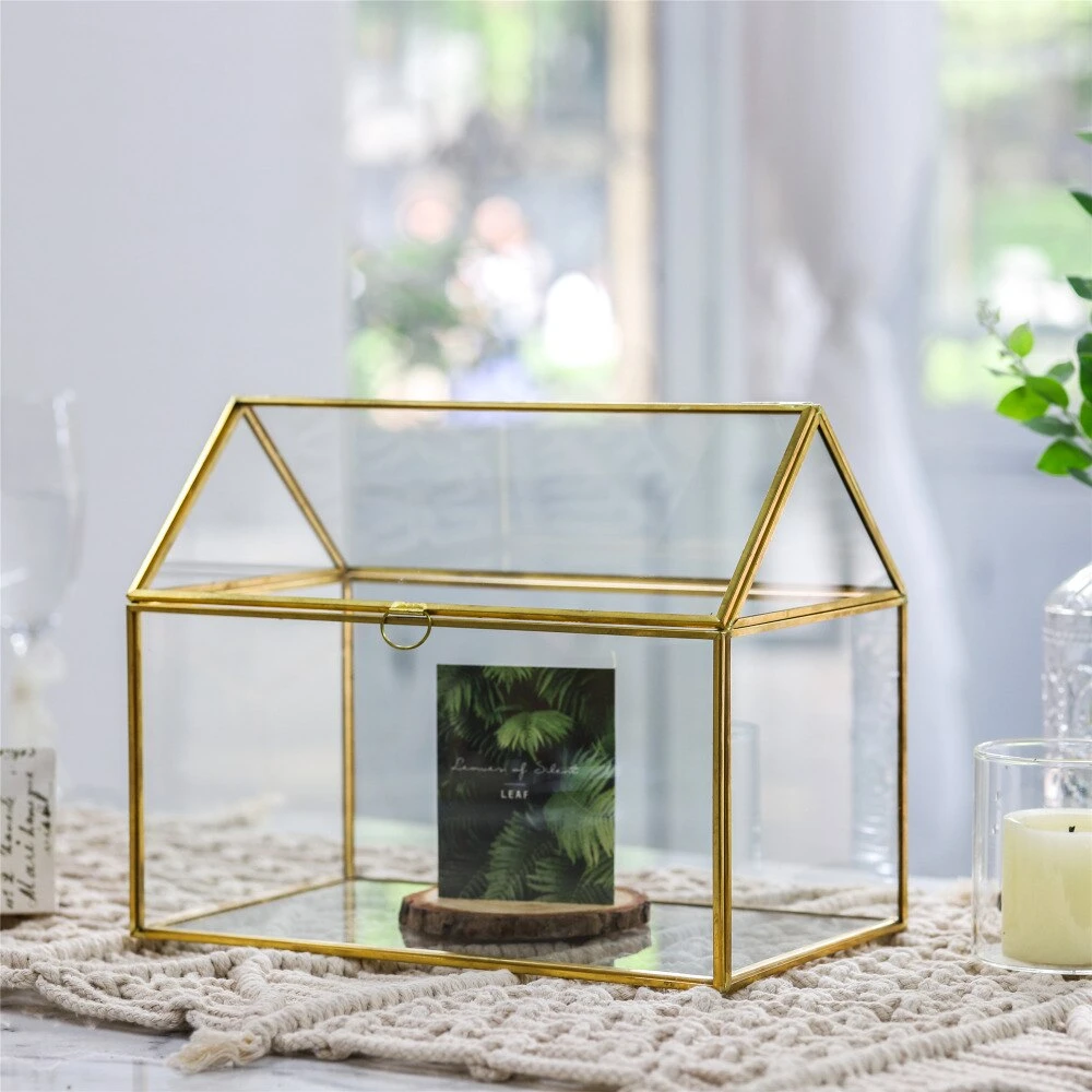 Handmade Gold House Shape Glass Geometric Terrarium Card Wishwell Reception Box For Wedding Ceromony 15 Handmade Gold House Shape Glass Geometric Terrarium Card Wishwell Reception Box For Wedding Ceromony - Image 14