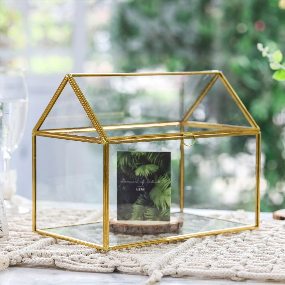 Handmade Gold House Shape Glass Geometric Terrarium Card Wishwell Reception Box For Wedding Ceromony 14 Handmade Gold House Shape Glass Geometric Terrarium Card Wishwell Reception Box For Wedding Ceromony - Image 13