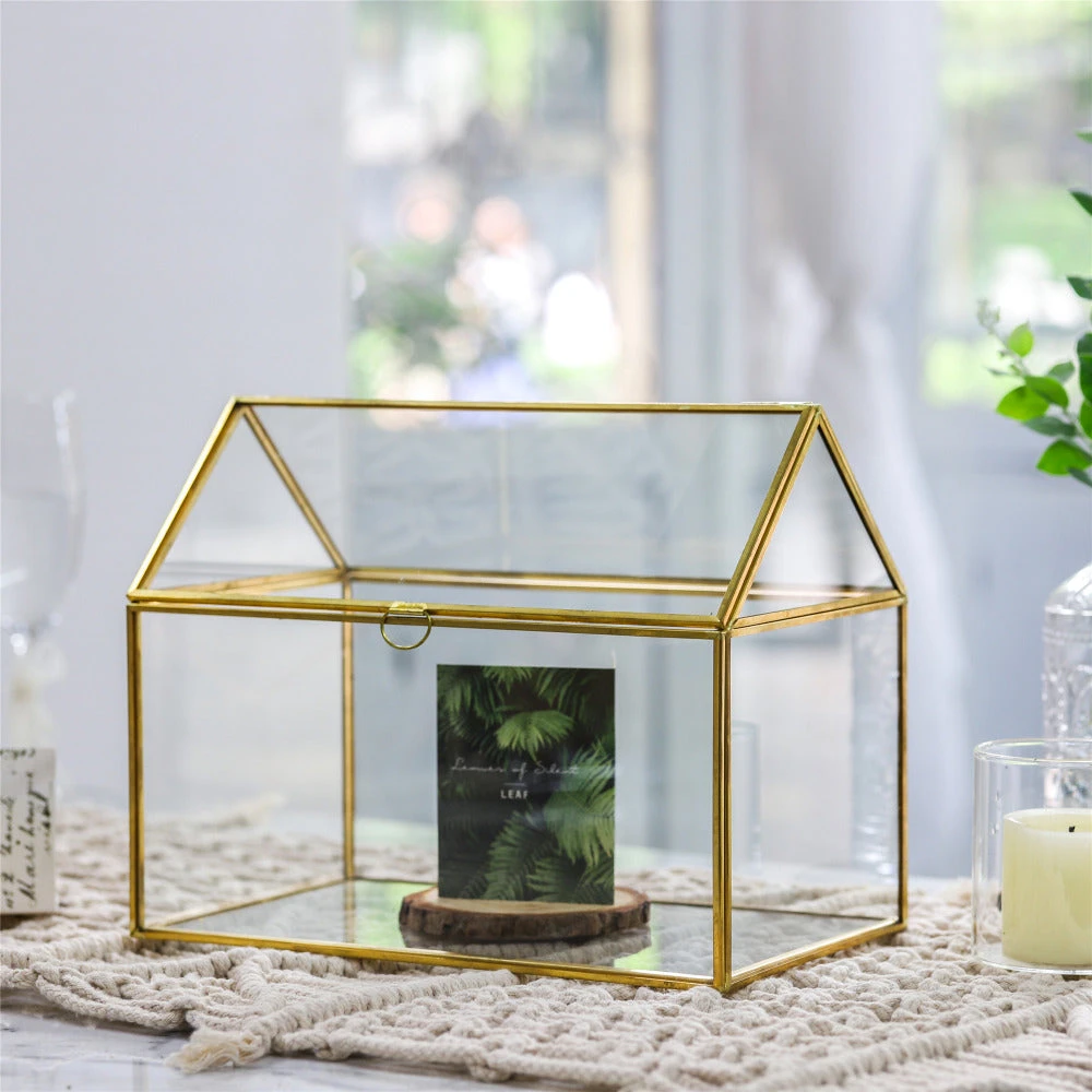 Handmade Gold House Shape Glass Geometric Terrarium Card Wishwell Reception Box For Wedding Ceromony 10 Handmade Gold House Shape Glass Geometric Terrarium Card Wishwell Reception Box For Wedding Ceromony - Image 9