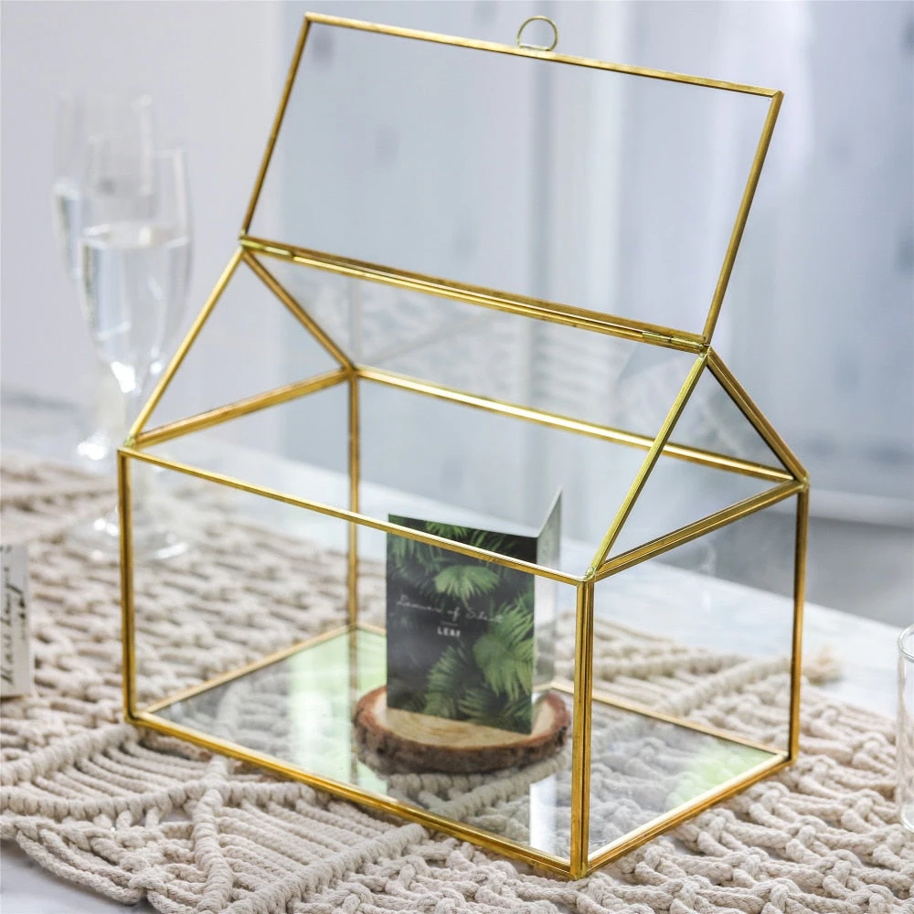 Handmade Gold House Shape Glass Geometric Terrarium Card Wishwell Reception Box For Wedding Ceromony 5 Handmade Gold House Shape Glass Geometric Terrarium Card Wishwell Reception Box For Wedding Ceromony - Image 4