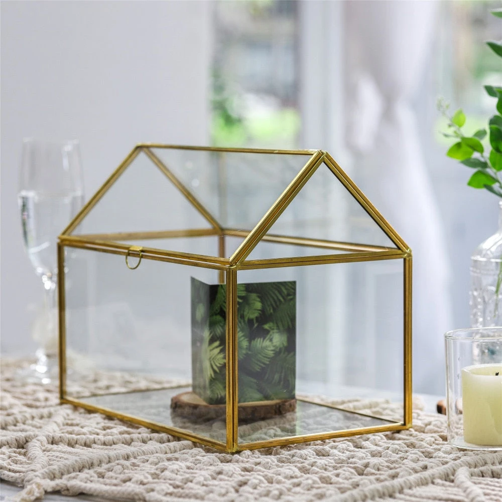 Handmade Gold House Shape Glass Geometric Terrarium Card Wishwell Reception Box For Wedding Ceromony 9 Handmade Gold House Shape Glass Geometric Terrarium Card Wishwell Reception Box For Wedding Ceromony - Image 8