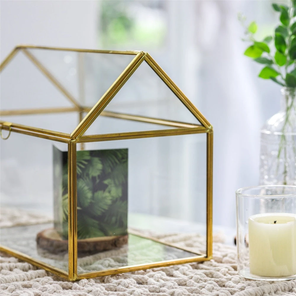 Handmade Gold House Shape Glass Geometric Terrarium Card Wishwell Reception Box For Wedding Ceromony 4 Handmade Gold House Shape Glass Geometric Terrarium Card Wishwell Reception Box For Wedding Ceromony - Image 3